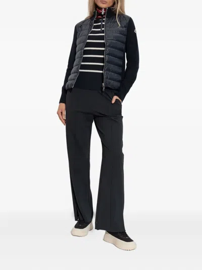 Moncler Stripe Virgin Wool Quarter Zip Pullover In Black