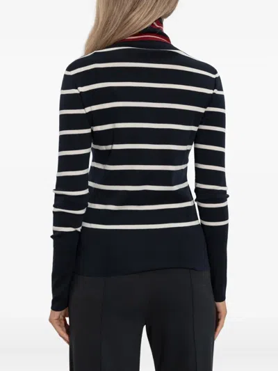 Moncler Stripe Virgin Wool Quarter Zip Pullover In Black
