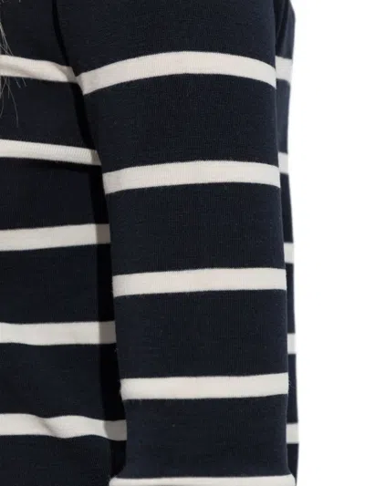 Moncler Stripe Virgin Wool Quarter Zip Pullover In Black