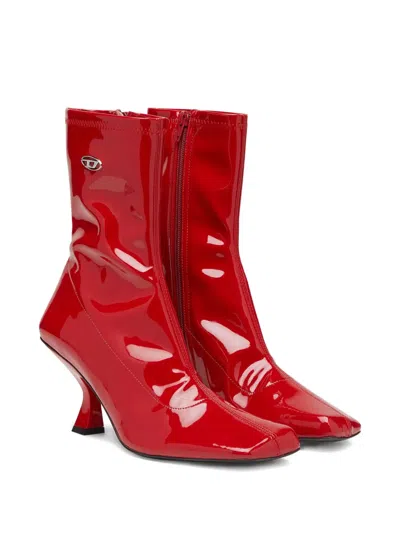 Diesel D-amber-ankle Boots In Patent Stretch Pu In Red