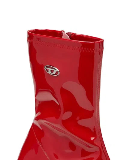 Diesel D-amber-ankle Boots In Patent Stretch Pu In Red