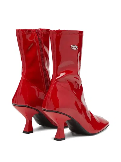 Diesel D-amber-ankle Boots In Patent Stretch Pu In Red