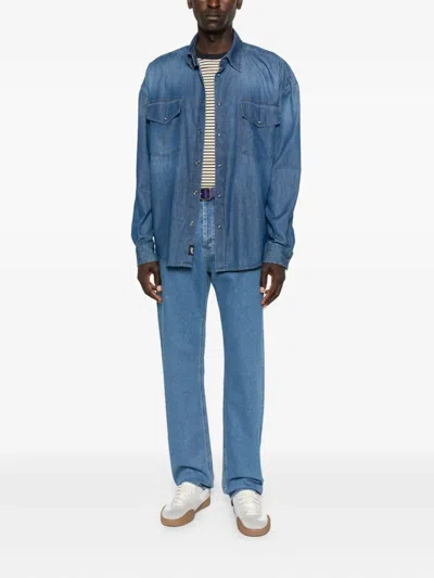 Pence Relaxed-fit Button-down Shirt With Textured Fabric In Blue