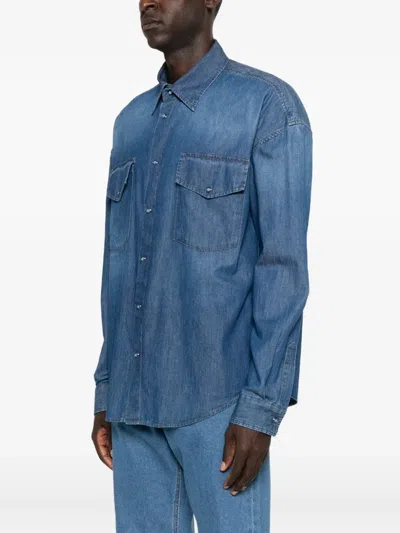 Pence Relaxed-fit Button-down Shirt With Textured Fabric In Blue