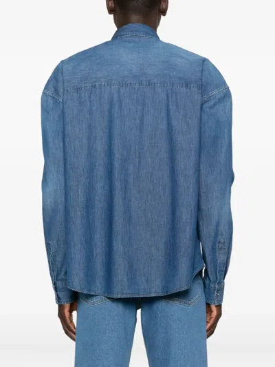 Pence Relaxed-fit Button-down Shirt With Textured Fabric In Blue