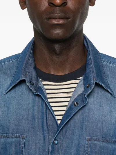 Pence Relaxed-fit Button-down Shirt With Textured Fabric In Blue