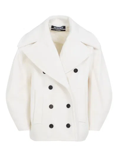 Jacquemus Double-breasted Virgin Wool Coat With Wide Lapel In White