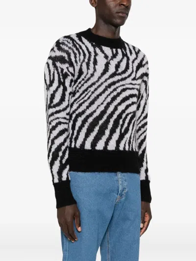 Pence Zebra-print Crew-neck Sweater In Black