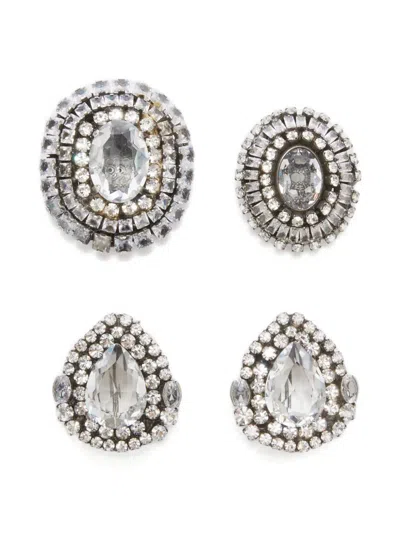 Ermanno Scervino Crystal-embellished Brooches (set Of Three) In Metallic
