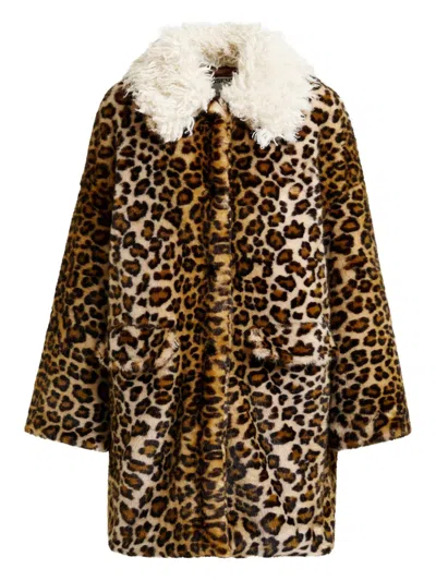 Essentiel Antwerp Leopard-print Contrast-collar Coat In Animal Print