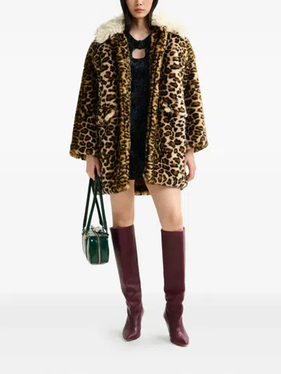 Essentiel Antwerp Leopard-print Contrast-collar Coat In Animal Print