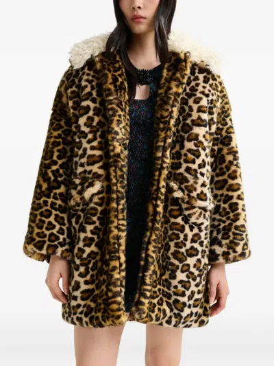 Essentiel Antwerp Leopard-print Contrast-collar Coat In Animal Print
