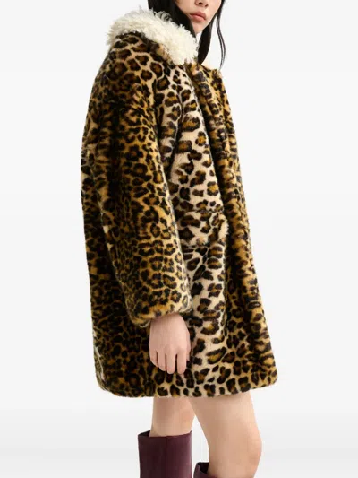 Essentiel Antwerp Leopard-print Contrast-collar Coat In Animal Print