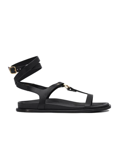 Alohas Ankle-wrap Sandals With Gold Accent In Black