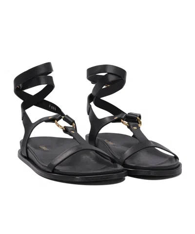 Alohas Ankle-wrap Sandals With Gold Accent In Black