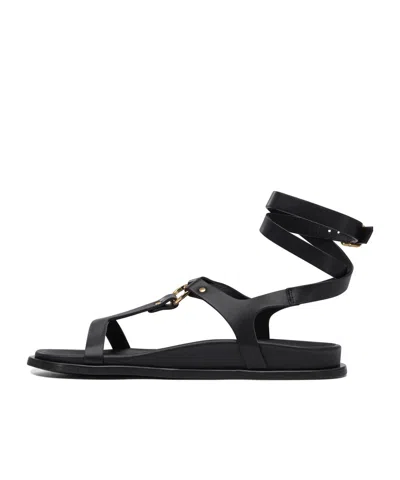 Alohas Ankle-wrap Sandals With Gold Accent In Black