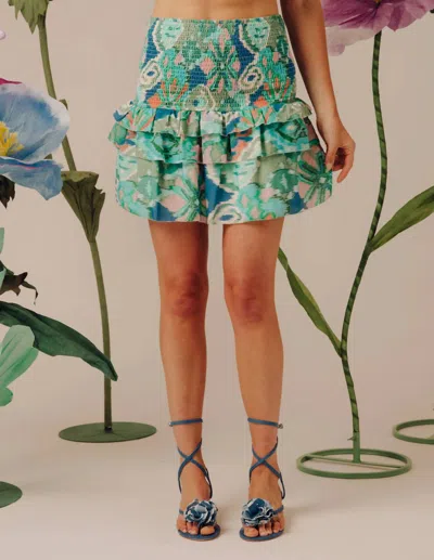 Love The Label Vera Mini Skirt In Symphonic Ikat Bermuda In Green