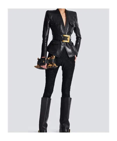 Balmain Mini Leopard Print Shoulder Bag In Multi