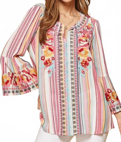 Andree By Unit South Beach Embroidered Top In Striped In Multi
