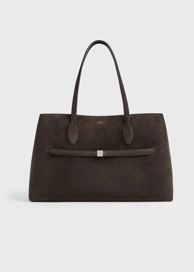 Totême Lounge Large Leather-trimmed Suede Tote In Brown
