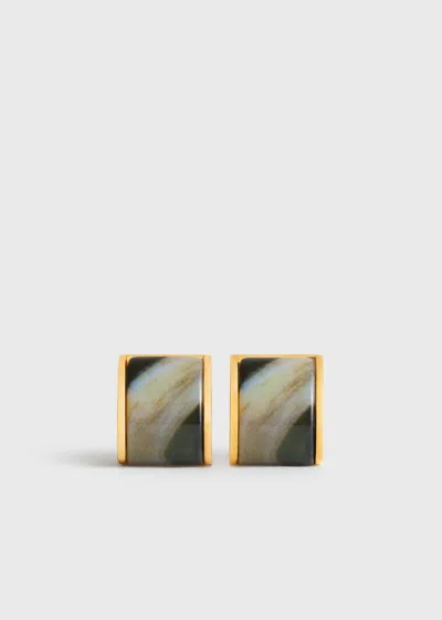 Totême Petite Signature Hoops Beige/gold In Green