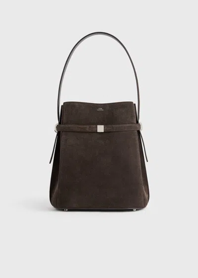 Totême Toteme Belted Suede Leather Bucket Bag In Brown