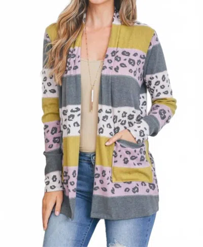Perfect Peach Leopard Color Block Pocket Cardigan In Multicolor In Multi