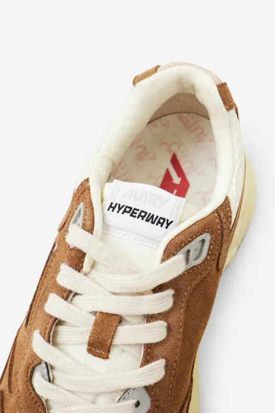 Autry Hyperway Sneakers In Cigar And Silver Mesh And Suede In Brown