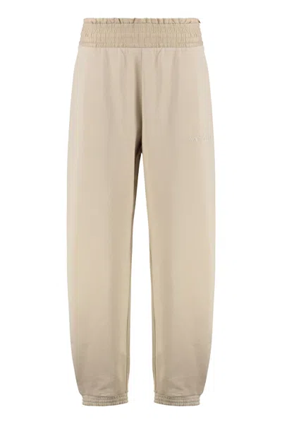 Moncler Sport Trousers With Patch And Elastic Ankle Cuffs In Neutral