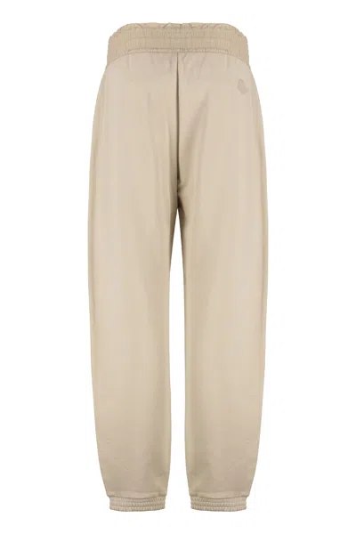 Moncler Sport Trousers With Patch And Elastic Ankle Cuffs In Neutral