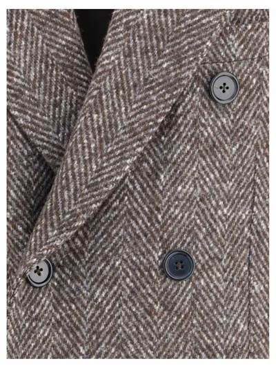 Dolce & Gabbana Double-breasted Herringbone Coat In Brown