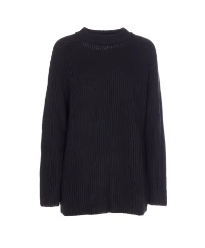 Liu •jo Oversized Round Neck Sweater With Cut Out In Black