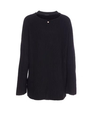 Liu •jo Oversized Round Neck Sweater With Cut Out In Black