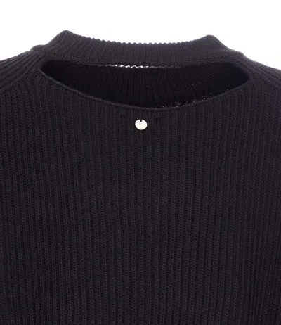 Liu •jo Oversized Round Neck Sweater With Cut Out In Black