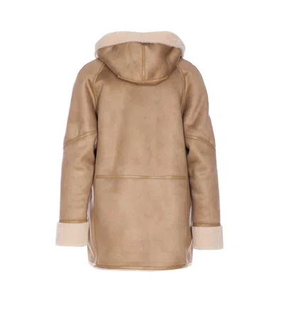 Urbancode Hooded Shearling-trimmed Coat In Brown