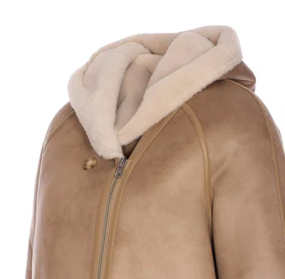 Urbancode Hooded Shearling-trimmed Coat In Brown