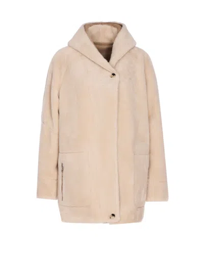 Urbancode Hooded Shearling-trimmed Coat In Brown