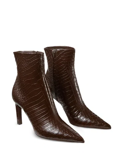 Jimmy Choo Croc-embossed Leather Ankle Boots With Pointed Toe In Brown