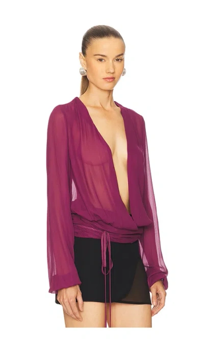 Attico Draped Front V-neck Ruched Blouse In Purple