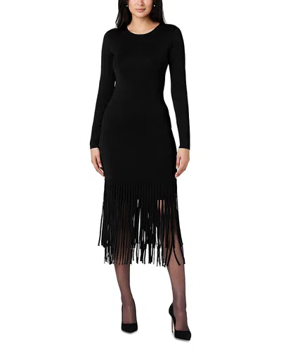 Toccin Darby Long Sleeve Fringe Dress In Black