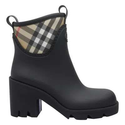 Burberry Marsh Stamp Checked Nylon-trimmed Rubber Ankle Boots In Black