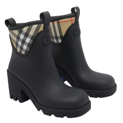 Burberry Marsh Stamp Checked Nylon-trimmed Rubber Ankle Boots In Black