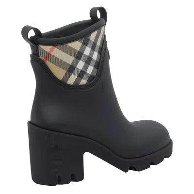 Burberry Marsh Stamp Checked Nylon-trimmed Rubber Ankle Boots In Black