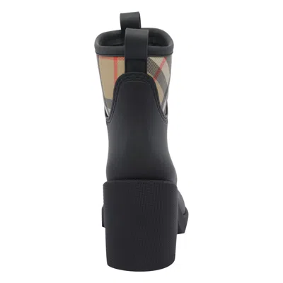 Burberry Marsh Stamp Checked Nylon-trimmed Rubber Ankle Boots In Black