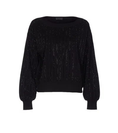 Liu •jo Liu Jo Cropped Sweater With Wide Neckline And Voluminous Sleeves In Black