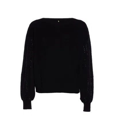 Liu •jo Liu Jo Cropped Sweater With Wide Neckline And Voluminous Sleeves In Black