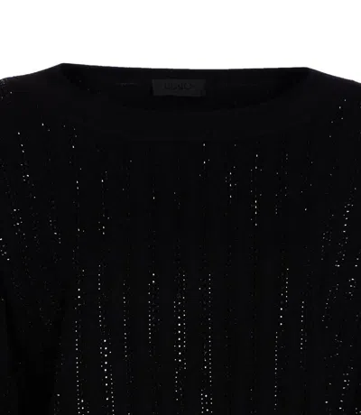 Liu •jo Liu Jo Cropped Sweater With Wide Neckline And Voluminous Sleeves In Black