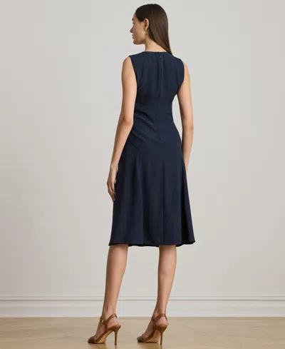 Ralph Lauren Women's Faux-leather-trim Georgette Dress In Blue