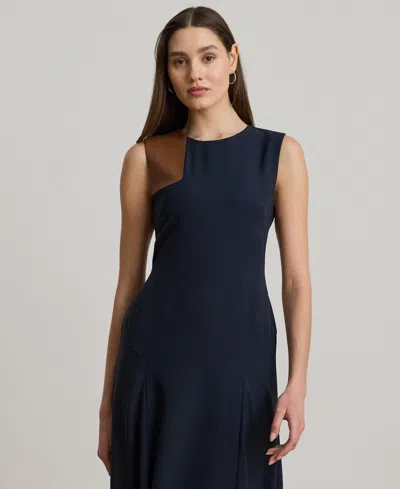 Ralph Lauren Women's Faux-leather-trim Georgette Dress In Blue