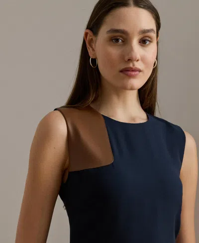 Ralph Lauren Women's Faux-leather-trim Georgette Dress In Blue